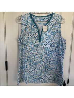 NWT-J. McLaughlin Sleeveless Printed Top with Crochet Trim